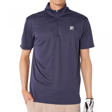メンズ ジップ半袖ポロシャツ 2022 春夏 ゴルフウェア 742686 ネイビー